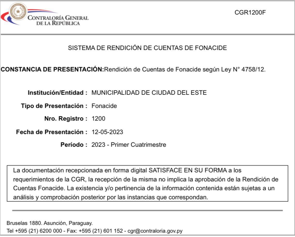 Municipalidad de CDE presentó rendición de cuentas de FONACIDE y Royalties a la Contraloría General de la República