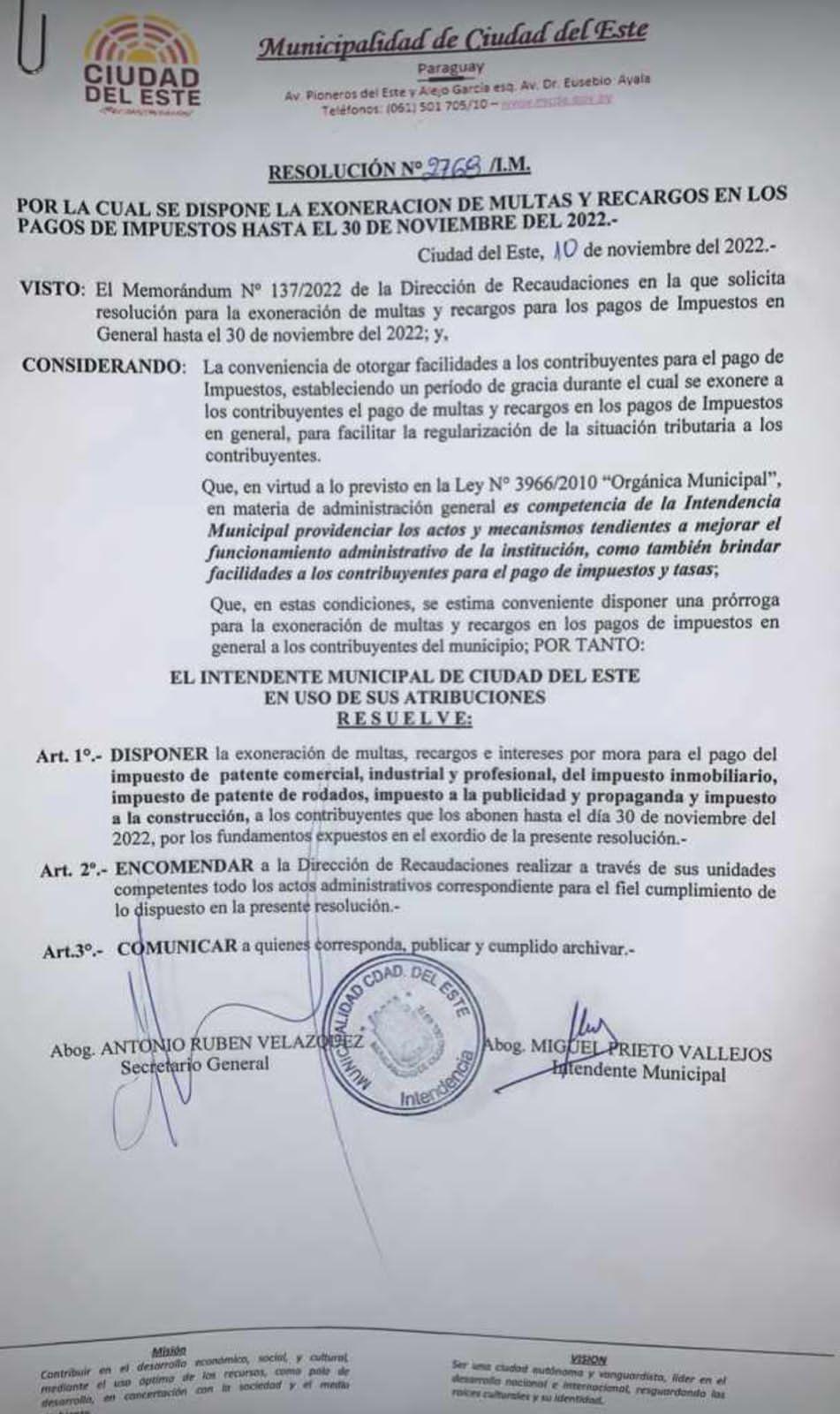 Municipalidad de CDE exonera de multas y recargos a contribuyentes