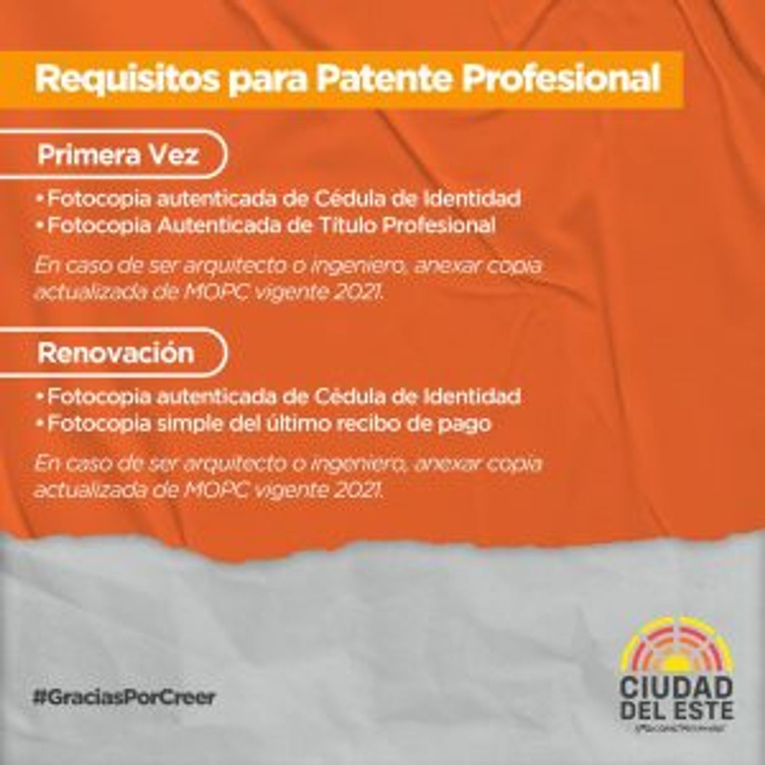 Requisitos de patente profesional