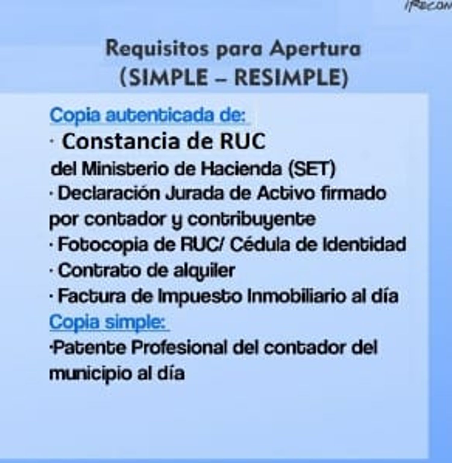 Requisitos para apertura (SIMPLE - RESIMPLE)